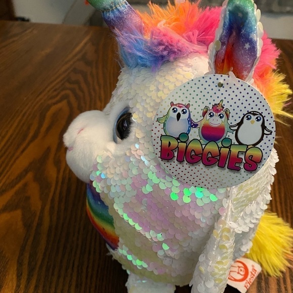 Fiesta white Sequin unicorn Rainbow Star Plush Toy NWT - Picture 3 of 16